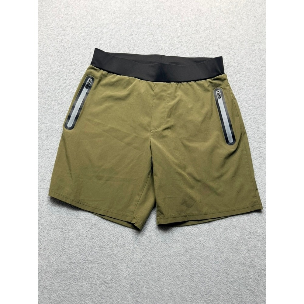 Spyder Mens Olive Green Athletic Training Shorts Reflective Zippers M